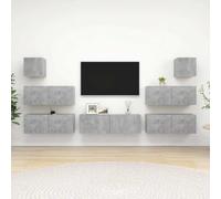 Holekex Ensemble de 7 meubles TV gris béton en bois avec grand espace de rangement, montage mural, design moderne, meuble bas polyvalent, buffet et commode pour salon et coin de jeu