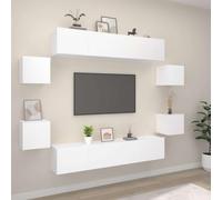 Holekex Ensemble de 8 meubles TV blancs en bois avec beaucoup d'espace de rangement - Montage mural - Buffet bas pour salon, chambre à coucher, coin de jeu et barre de son