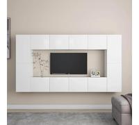 Holekex Ensemble de 8 meubles TV en bois blanc avec 4 grandes et 4 armoires moyennes, montage mural, espace de rangement pour salon et home cinéma, design moderne, étagère pour livres et passe-câbles