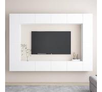 Holekex Ensemble de 8 meubles TV en bois blanc avec espace de rangement, buffet et étagère, montage mural pour salon, chambre à coucher et coin de jeu, design moderne, plateau, tiroir