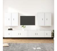 Holekex Ensemble de 8 meubles TV en bois blanc avec espace de rangement, montage mural, tiroirs, compartiments et portes pour salon, chambre à coucher, coin de jeu, meuble bas moderne et buffet