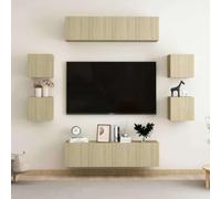 Holekex Ensemble de 8 meubles TV en chêne Sonoma avec 4 grandes et 4 petites armoires, fixation murale, espace de rangement pour salon, chambre à coucher, coin de jeu, meuble bas moderne, étagère