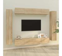 Holekex Ensemble de 8 meubles TV en chêne Sonoma avec beaucoup d'espace de rangement, montage mural, buffet, commode, étagère et tiroirs pour salon, chambre à coucher, coin de jeu