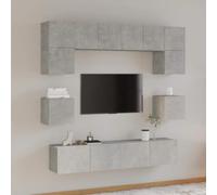 Holekex Ensemble de 8 meubles TV gris béton en bois avec beaucoup d'espace de rangement, montage mural, portes et tiroirs pour salon, chambre à coucher, coin de jeu, meuble bas moderne et buffet