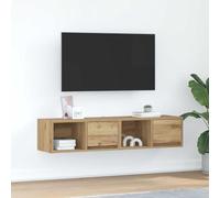 Holekex Lot de 2 armoires TV en chêne Artisan - 60 x 31 x 25,5 cm - Avec tiroir et compartiment - Montage mural - Rangement pour salon, chambre à coucher, home cinéma