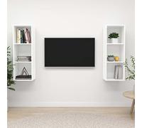 Holekex Lot de 2 armoires TV murales en bois blanc 37 x 37 x 107 cm avec 3 compartiments, montage mural vertical horizontal possible, espace de rangement pour salon, chambre à coucher, home cinéma