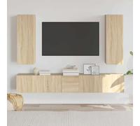 Holekex Lot de 5 meubles TV en chêne Sonoma avec beaucoup d'espace de rangement, montage mural, 2 x 80 x 30 x 30 cm, 2 x 30,5 x 30,5 x 30 x 90 cm, 1 x 30,5 x 30 x 30 cm, pour salon, chambre à coucher