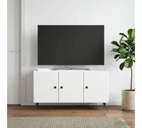 Holekex Meuble TV blanc - 99 x 34,5 x 50 cm - En bois - Table basse - Commode en bois - Buffet - Banc - Console - Meuble - Tiroir - Porte - Étagère de rangement avec canal de câbles