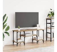 Holekex Meuble TV en chêne Artisan 102 x 35 x 45,5 cm avec cadre en fer robuste, bois rustique, étagère ouverte, beaucoup d'espace de rangement, design pied flèche, polyvalent pour salon, bureau