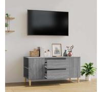Holekex Meuble TV gris Sonoma 102 x 44,5 x 50 cm avec 4 compartiments et 2 tiroirs, buffet bas moderne pour salon, chambre à coucher avec espace de rangement et support mural