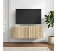 Holekex Meuble TV mural en chêne Sonoma - 78,5 x 31 x 30 cm - Avec 2 portes pivotantes à 90° - Espace de rangement polyvalent - Meuble bas moderne pour bar de son et jeux