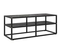 Holekex Meuble TV noir avec verre aspect marbre noir, 100 x 40 x 40 cm, acier revêtu par pulvérisation, compartiment de rangement, meuble bas de salon pour bar de son et coin de jeu
