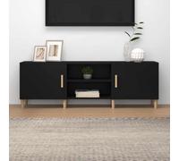 Holekex Meuble TV noir en bois et eucalyptus 150 x 30 x 50 cm avec espace de rangement et compartiment de rangement pour salon, chambre à coucher, home cinéma, meuble bas moderne avec tiroir et