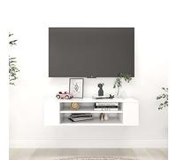 Holekex Meuble TV suspendu blanc en bois 100 x 30 x 26,5 cm avec 2 compartiments ouverts, charge jusqu'à 60 kg, armoire murale moderne pour salon, chambre à coucher, home cinéma