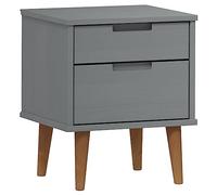Holekex Table de chevet MOLDE - Gris - 40 x 35 x 48 cm - En pin massif - Avec 2 tiroirs - Table de chevet moderne - Style rustique - Avec espace de rangement pour chambre à coucher - Minimaliste