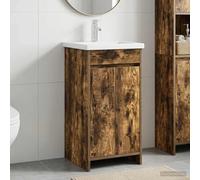 Holepyr Armoire de salle de bain avec lavabo, meuble sous lavabo en bois de chêne fumé avec étagère et tiroir pour invités WC et rénovation de salle de bain, montage inclus