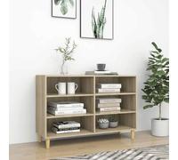 Holepyr Buffet en chêne Sonoma avec 6 étagères 103,5 x 35 x 70 cm, bibliothèque stable avec pieds en bois d'eucalyptus massif, espace de rangement polyvalent pour bureau, couloir, cave et salon