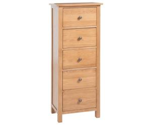 Holepyr Commode haute en bois de chêne massif - 45 x 32 x 110 cm - Avec 5 tiroirs - Meuble de rangement pour salon, chambre à coucher, couloir, organiseur pour ordre et rangement