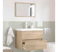 Holepyr Ensemble de meubles de salle de bain avec tiroirs en chêne Sonoma - Montage mural - 17,2 kg - Rangement de rangement - Miroir - Meubles de salle de bain pour rénovation