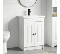 Holepyr Ensemble de meubles de salle de bain blanc brillant 56 x 37,5 x 81 cm avec lavabo, robinet, espace de rangement, tiroirs, porte, étagère pour rénovation