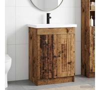 Holepyr Ensemble de meubles de salle de bain en bois vieilli 56 x 37,5 x 81 cm avec lavabo, robinet, tiroirs, étagère de porte, espace de rangement pour rénovation de salle de bain