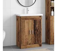 Holepyr Ensemble de meubles de salle de bain en bois vieilli, 61 x 40 x 84,5 cm, avec lavabo et robinet, espace de rangement moderne pour rénovation de salle de bain, montage, étagère, tiroirs, portes