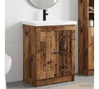 Holepyr Ensemble de meubles de salle de bain en bois vieilli 78,5 x 37,5 x 81 cm avec lavabo et robinet pour rénovation élégante, espace de rangement, tiroirs, porte, étagère, étagère, montage