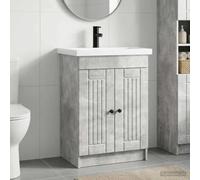 Holepyr Ensemble de meubles de salle de bain gris béton 78,5 x 37,5 x 81 cm en bois avec lavabo et robinet, lavabo moderne, espace de rangement, étagère de porte, kit de montage pour rénovation et WC