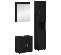 Holepyr Ensemble de meubles de salle de bain Tulum 3 pièces noir 60 x 34 x 63 cm avec espace de rangement, lavabo moderne, armoire miroir et meuble bas pour rénovation de salle de bain, montage facile