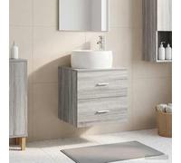 Holepyr Lavabo mural gris sonoma en bois 49,5 x 44,5 x 66 cm avec espace de rangement, tiroirs, montage pour salle de bain, meuble sous lavabo, étagère, fonction vidage rapide