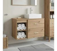 Holepyr Lot de 2 meubles de salle de bain en chêne Artisan - Montage mural - Avec lavabo et armoire de salle de bain - Beaucoup d'espace de rangement pour la rénovation et la décoration de salle de