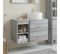 Holepyr Lot de 2 meubles de salle de bain gris Sonoma - Montage mural avec lavabo et armoire - Meubles de salle de bain peu encombrants pour rénovation, montage flexible, espace de rangement