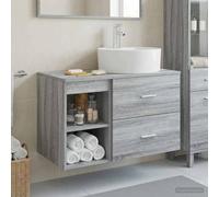 Holepyr Lot de 2 meubles de salle de bain gris Sonoma - Montage mural avec lavabo et robinet, espace de rangement, tiroirs, étagères, kit de montage pour rénovation de salle de bain, design peu