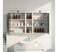 Holepyr Lot de 3 armoires de salle de bain murales en bois avec éclairage LED, miroir bidirectionnel, espace de rangement pour rénovation de salle de bain, lavabo, meuble de salle de bain, miroir