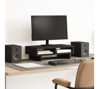 Holepyr Support de moniteur noir en bois 50 x 27 x 15 cm avec 2 compartiments, organiseur de bureau d'ordinateur pour bureau, home office, jeux et études, support pour ordinateur portable, plateau