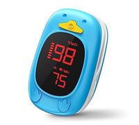 HOLFENRY Oxymètre de Pouls Enfant (Bleu) - Saturomètre Pédiatrique avec Écran LED, Mesure Rapide SpO2, Fréquence Cardiaque et Indice de Perfusion, Design Mignon pour Enfants 2+ Ans