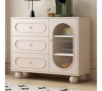 HOLGVE Buffet Cuisine, Vaisselier de Cuisine avec Portes Vitrées, Meuble de Rangement avec Plateau en Pierre Frittée, Meuble Bar pour Entrée(Wit,100cm/39.3in)