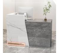 HOLGVE Bureau de réception avec comptoir, comptoir de réception de bureau, réception debout peu encombrante, table de comptoir de vente au détail avec tiroirs verrouillables(Natural+gray-R,120cm/47.2"