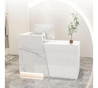 HOLGVE Bureau de réception avec comptoir, comptoir de réception de bureau, réception debout peu encombrante, table de comptoir de vente au détail avec tiroirs verrouillables(Natural+white-R,100cm/39.3
