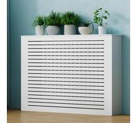 HOLGVE Cache Radiateur Blanc Grille Persienne, Cache-tuyau de Chauffage Vapeur Avec Plateforme de Rangement, Meuble D'appoint Pour Radiateur, Cache-radiateur Vertical(20x24x10in/50x60x25cm)