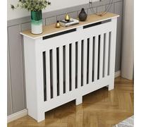 HOLGVE Cache Radiateur Bois, Meuble de Chauffage Avec Ventilation Sur 4 Côtés et Étagère, Caches Pour Radiateurs a Vapeur, Meuble Grille Lattes Verticales(24x24x10in/60x60x25cm)