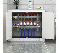 HOLGVE Cache Radiateur Imitation Marbre, Meuble Cache-radiateur Deux Portes, Étagère de Séparation Pour Meuble Chauffage Trois Côtés, Cache-tuyaux Et Vannes(24x24x8in/60x60x20cm)