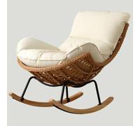 HOLGVE Chaises Longues Inclinables en Bois avec Coussin Rembourré, Chaise à Bascule en Rotin Faite à la Main, Chaise D'appoint à Bascule à Dossier Haut, for Bronzer, Sieste(Natural-E)