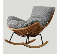 HOLGVE Chaises Longues Inclinables en Bois avec Coussin Rembourré, Chaise à Bascule en Rotin Faite à la Main, Chaise D'appoint à Bascule à Dossier Haut, for Bronzer, Sieste(Natural-C)