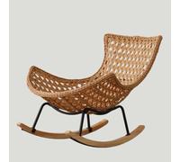HOLGVE Chaises Longues Inclinables en Bois avec Coussin Rembourré, Chaise à Bascule en Rotin Faite à la Main, Chaise D'appoint à Bascule à Dossier Haut, for Bronzer, Sieste(Natural-A)