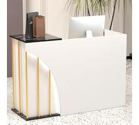 HOLGVE Comptoir De Réception, Table De Réception Avec Tiroirs Verrouillables, Petite Réception Caisse Lobby Avant, Comptoir De Vente Au Détail Avec Lumières LED, Comptoir Caisse(Wit,47.2"x17.7"x37.4")