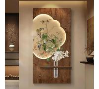 HOLGVE Décoration Murale 3D en Grès avec Éclairage LED, Sculpture Lumineuse Suspendue Représentant Une Plante Verte Moderne avec Vase, Idéale for La Maison(Brown-4,50x100cm/19.6x39.3in)