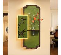 HOLGVE Décoration Murale 3D en Grès avec Éclairage LED, Sculpture Murale Moderne en 3D avec Vase, Idéale for Salon, Chambre, Bureau Ou L'entrée.(Green-2,120x60cm/47.2x23.6in)