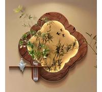 HOLGVE Décoration Murale 3D Lumineuse a Suspendre, Sculptures Murales avec Plante Artificielle, Peinture Artistique en Grès avec Lumière LED, for Entrée, Salon, Couloir(Brown-1,50x50cm/19.6x19.6in)