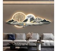 HOLGVE Décoration Murale 3D, Sculptures Murales Lumineuses 3D avec Éclairage LED, Tableau Feng Shui a Suspendre for L'entrée, Le Couloir, La Chambre Ou Le Bureau.(Black-2,21x59in/50x150cm)